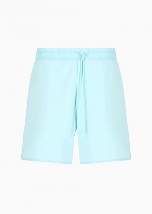 Aqua Blue Emporio Armani Micro-eagle Embroidered Double Jersey Drawstring Shorts | EA-SN58304