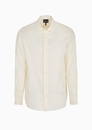 Avorio Emporio Armani Cotton Shirt With All-over Jacquard Logo Lettering | EA-SN57880