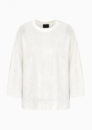 Avorio Emporio Armani Icon Modal Jumper With Jacquard Horizontal Ribbing | EA-SN56710