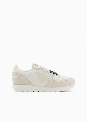 Avorio Emporio Armani Mesh Sneakers With Suede Details And Eagle Patch | EA-SN57180