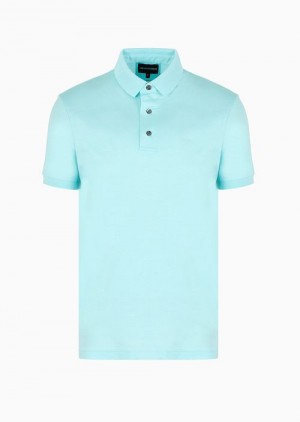 Azure Emporio Armani Asv Lyocell-blend Jersey Polo Shirt | EA-SN58439