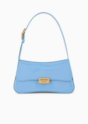 Azure Emporio Armani Brushed-finish Baguette Shoulder Bag | EA-SN57387