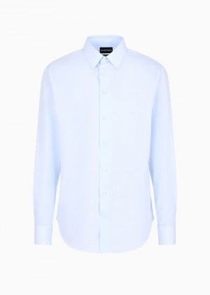 Azure Emporio Armani Cotton-poplin Shirt With Classic Collar | EA-SN57909