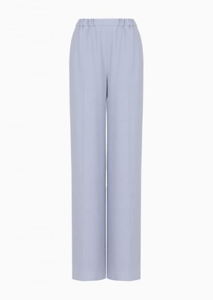 Azure Emporio Armani Frisottino Palazzo Trousers With Elasticated Waist | EA-SN56844