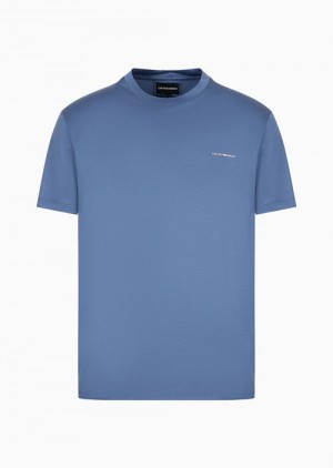 Azure Emporio Armani Lyocell-blend Jersey T-shirt With Asv Micro Logo Lettering | EA-SN58595