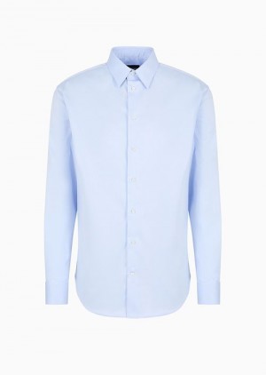 Azure Emporio Armani Non-iron Stretch Cotton Shirt | EA-SN57896