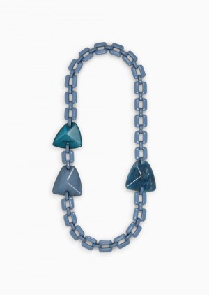 Azure Emporio Armani Oversized Chain Necklace With Acrylic Gemstones | EA-SN57567