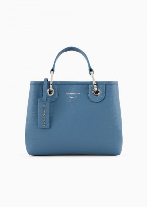 Azure Emporio Armani Small Myea Shopper Bag With Deer Print | EA-SN57300