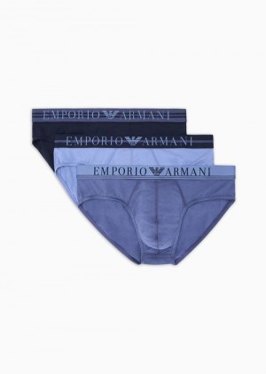 Azure Emporio Armani Three-pack Of Mixed Waistband Briefs | EA-SN58818