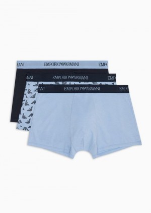 Azure Emporio Armani Three-pack Of Pure Cotton Boxer Briefs | EA-SN58800