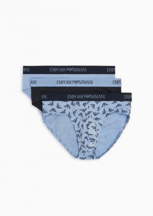 Azure Emporio Armani Three-pack Of Pure Cotton Briefs | EA-SN58829