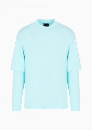 Azure Emporio Armani Two-piece Effect Heavyweight Jersey Oversized-fit Jumper | EA-SN58655