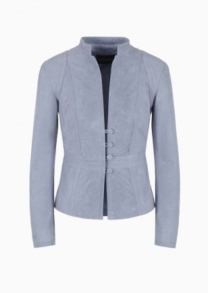 Azure Emporio Armani Waxed Lambskin Nubuck Jacket | EA-SN56482