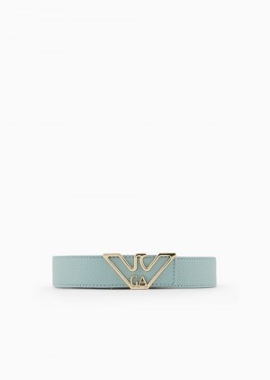 Azzuro Emporio Armani Belt With Deer-print Eagle Plate | EA-SN57440