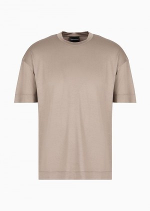 Beige Emporio Armani Asv Loose-fit T-shirt In A Lyocell Jersey Blend | EA-SN58653