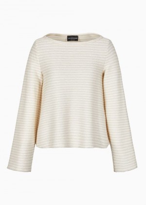 Beige Emporio Armani Boat-neck Jumper In Two-tone Lace-weave Jersey | EA-SN57030