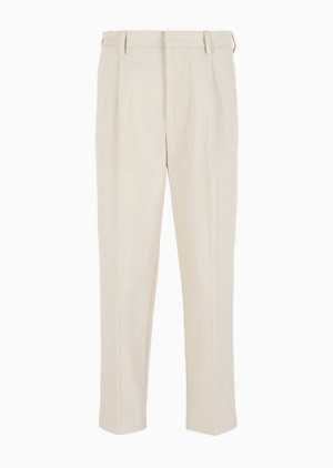 Beige Emporio Armani Brushed Cotton Chinos With Pleats | EA-SN58325