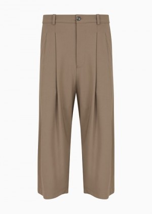 Beige Emporio Armani Capri Pants With Darts In Two-way Stretch Virgin-wool Canvas | EA-SN58324