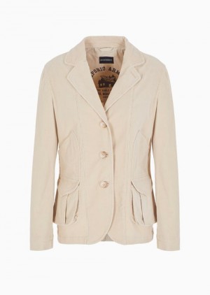 Beige Emporio Armani Chalet Capsule Collection Single-breasted Blazer In Stretch Corduroy | EA-SN56467