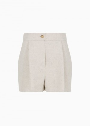 Beige Emporio Armani Cotton And Wool Blend Drill Shorts | EA-SN56806