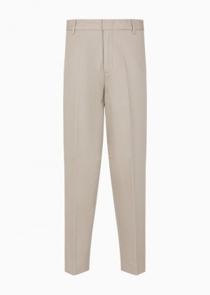 Beige Emporio Armani Cotton Twill Wide Trousers With Pleat | EA-SN58388