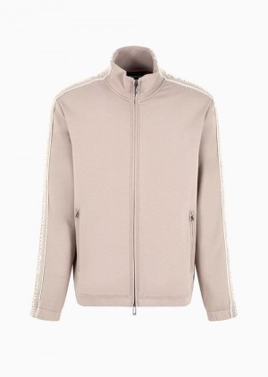 Beige Emporio Armani Double-jersey Full-zip Sweatshirt With Logo Tape | EA-SN58547