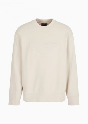 Beige Emporio Armani Heavyweight Jersey Sweatshirt With Domed Logo | EA-SN58504