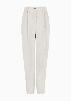 Beige Emporio Armani Icon Oval-leg Trousers In Hemp And Linen-blend Drill | EA-SN56879