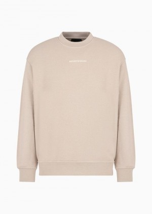 Beige Emporio Armani Jersey Sweatshirt With Diagonal Weave And Logo Embroidery | EA-SN58549