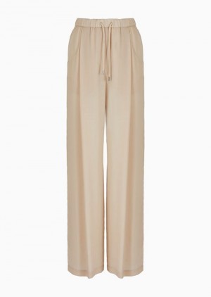 Beige Emporio Armani Palazzo Trousers In A Fluid Fabric | EA-SN56884