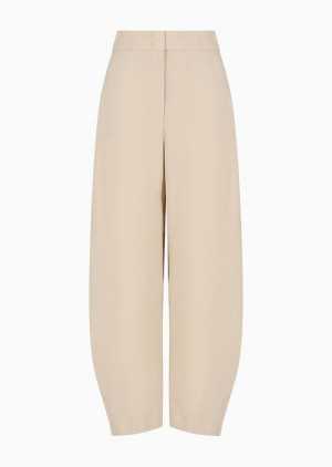 Beige Emporio Armani Regular-fit Trousers In A Flowing, Washed Matte Fabric | EA-SN56892