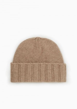 Beige Emporio Armani Ribbed Cashmere Beanie | EA-SN57463