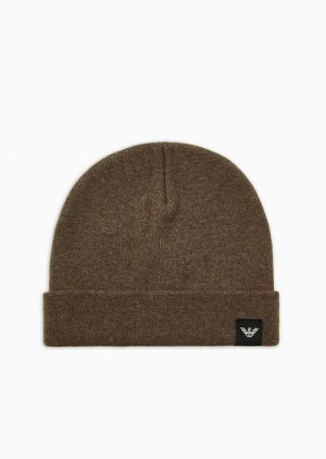 Beige Emporio Armani Rib-knit Wool-blend Beanie | EA-SN59200