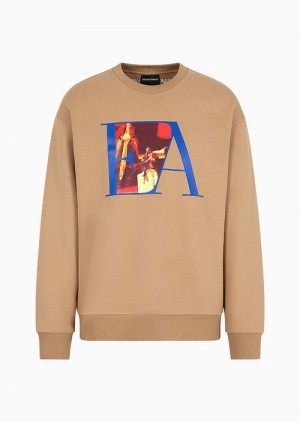 Beige Emporio Armani Soft-feel Sweatshirt With Ea Aviation Logo Print | EA-SN58501