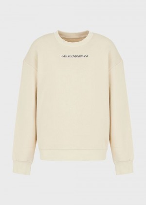 Beige Emporio Armani Sustainable Collection Soft Organic-cotton Sweatshirt With Oversized Print | EA-SN57005