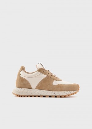 Beige Emporio Armani Sustainable Collection Crust Leather And Eco-nylon Sneakers | EA-SN57185