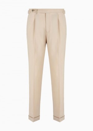 Beige Emporio Armani Trousers With A Side Strap In Natural Stretch Tropical Light Wool | EA-SN58387