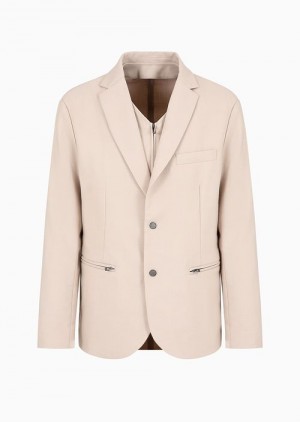 Beige Emporio Armani Wool-blend Single-breasted Jacket With Detachable Inner Panel | EA-SN57831