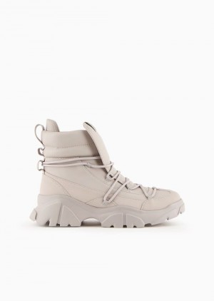 Beige Logo Emporio Armani Hiking Boots With A Chunky Sole | EA7-SN60057