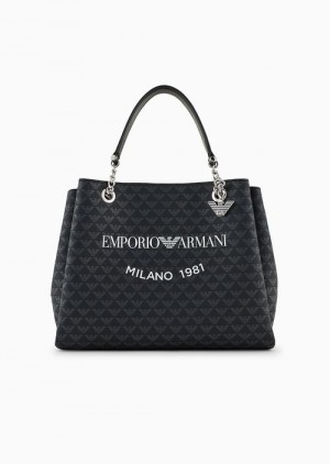 Bianco E Nero Emporio Armani All-over Eagle Handbag With Milano 1981 Logo Print | EA-SN57427