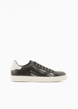 Black 1 Emporio Armani Asv Regenerated-leather Sneakers With Gradient Eagle | EA-SN58914