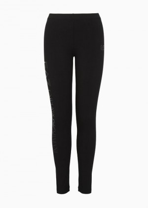 Black 5 Emporio Armani Shiny Stretch Cotton Leggings | EA7-SN59549