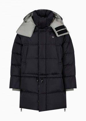 Black Emporio Armani 2-in-1 Water-repellent Hooded Down Jacket In Quilted Technical Nylon | EA-SN58221