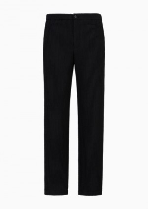 Black Emporio Armani 3d-effect Stretch Virgin Wool Chinos With An Elasticated Waist | EA-SN58319