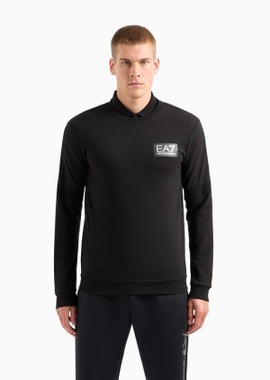 Black Emporio Armani 7 Lines Crew-neck Sweatshirt In A Recycled Cotton Blend Asv | EA7-SN60003