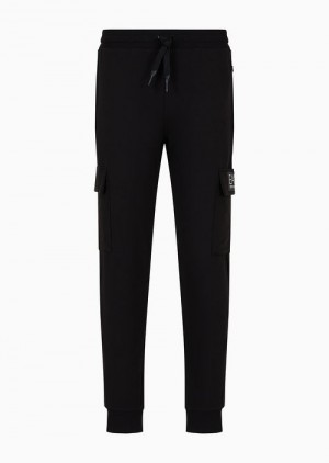 Black Emporio Armani 7 Lines Recycled Cotton-blend Cargo Trousers Asv | EA7-SN59834