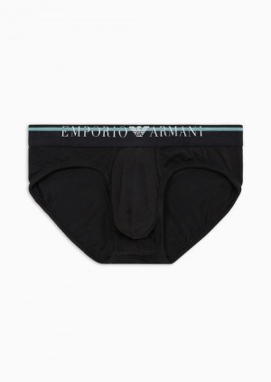 Black Emporio Armani Armani Sustainability Values Underlined Logo Organic-cotton Briefs | EA-SN58814