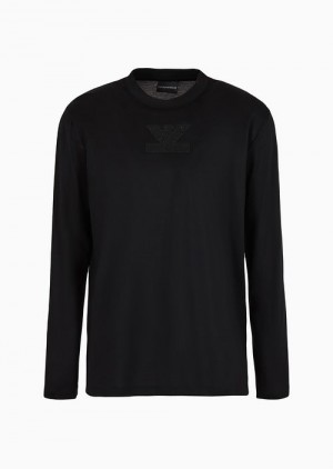 Black Emporio Armani Asv Clubwear Oversize Sweater In Lyocell-blend Jersey With Rhinestone Patch | EA-SN58761