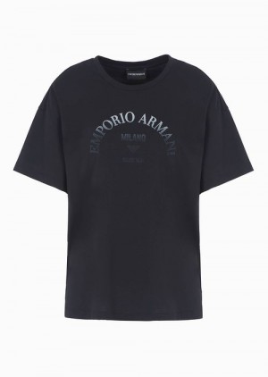 Black Emporio Armani Asv Icon Organic-jersey T-shirt With Gradient Flocked Logo Print | EA-SN57034