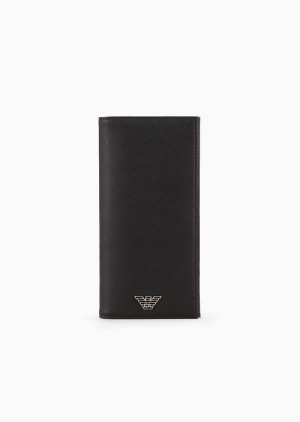 Black Emporio Armani Asv Large Currency Holder In Regenerated Saffiano Leather With Eagle Plate | EA-SN59311